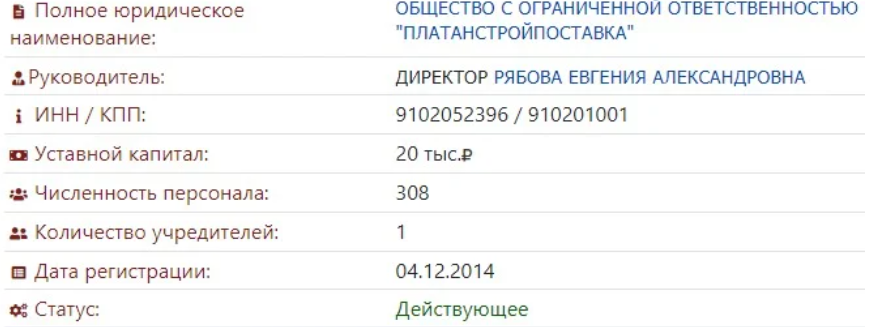 “ПлатанСтройПоставка” зарегистрирована в первый год аннексии Крыма – в декабре 2014-го.